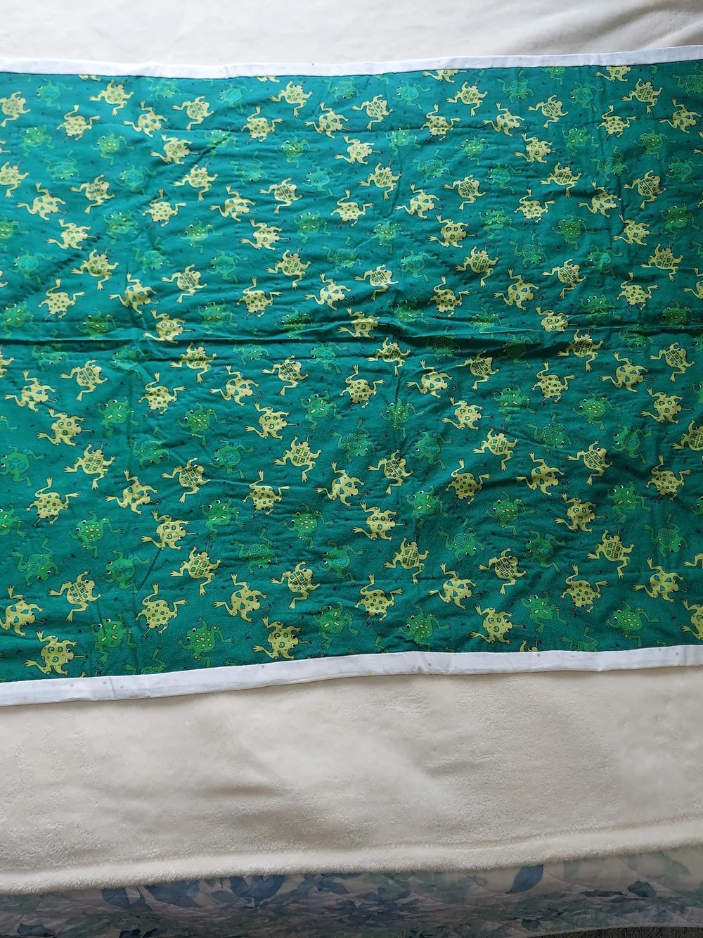Handmade Reversible Frog Baby Quilt Blanket Green Nursery Crib Stroller 30x42
